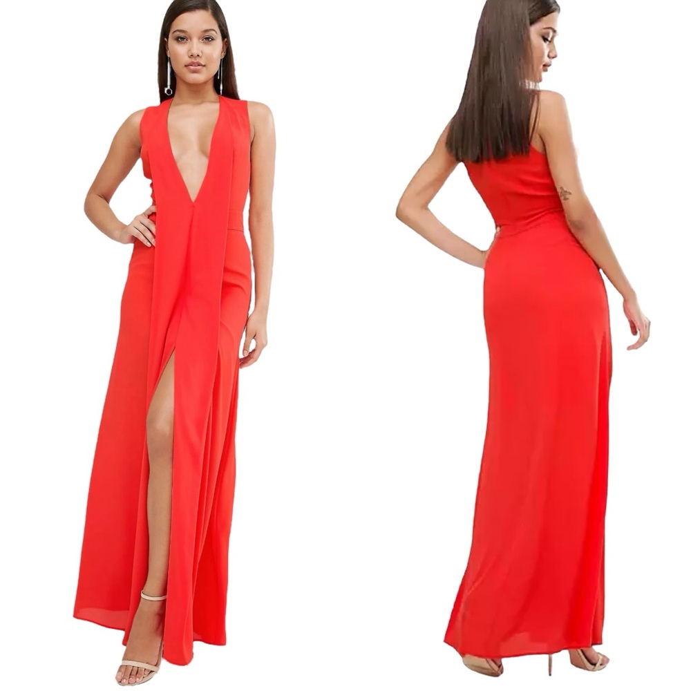 AQ/AQ Aqua Plunge Hayes Maxi High Slit Sleeveless Gown Dress